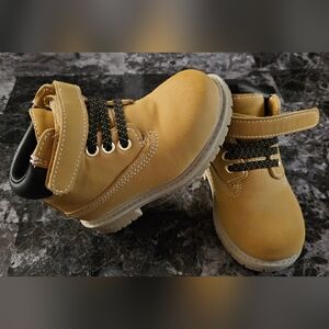 Tan Kids Boots with Black Accents